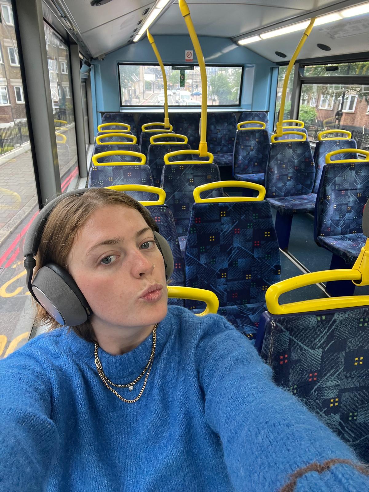 Charlotte on a London bus